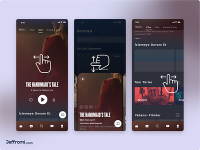 Mobile Movie App - Swipe Information Flows amazon prime blutv buttom navigation buttom sheet download mobile app movie app navigation bar netflix pagination play button product design share screen sticky button swipe tab bar turn back tv series ui design ux design