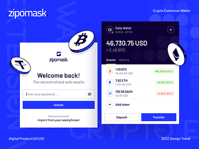 Crypto wallet product: browser extension (Part 1) app blockchain browser chrome clean crypto cryptocurrency extension graphic design interface mobile product screenshot trend ui ui design ux ux design wallet web