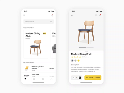 Modern furniture e-commerce app design concept animation app clean design ecommerce furniture khusandjabbarov microinteraction minimalism mobile app mobileapp modern netguru orderonline productdesign ui ux