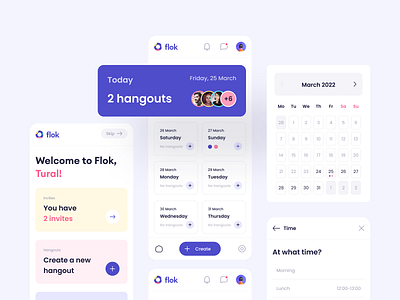 Flok - Components app app design app ui colorful hangouts meet app meetup mobile design product design ui ux
