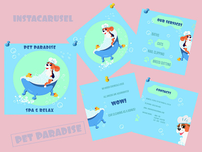 Seamless carousel for instagram bathe cute design dog instagram relax services spa vector