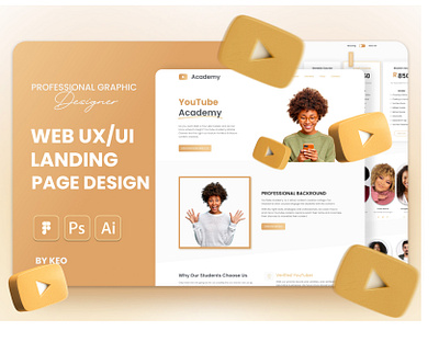 Youtube Academy UX/UI Website Concept Design branding design graphic design illustration landing page ui ux website design