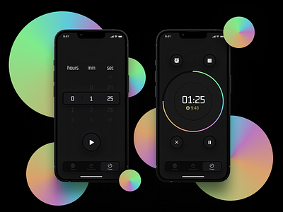 Daily UI #014 / Countdown Timer app circle countdown dark darkmode gradient interface ios neomorphism skeuomorph stopwatch surface watch