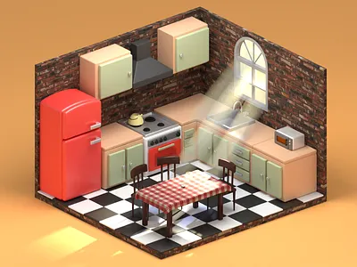 Little kitchen (Day version) 3d 3dart 3ddesign animation blender clay cycles design digital illustration graphic design home illustration illustration art illustrations illustrator kitchen light render room ui