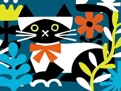Cat and Plants animal animals cat illustration