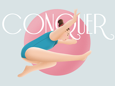 Conquer - Gymnast achievement artwork believe character character design conquer design flat design gymnast gymnastics illustration infinite painter jump leap pose quote sports typography vector woman