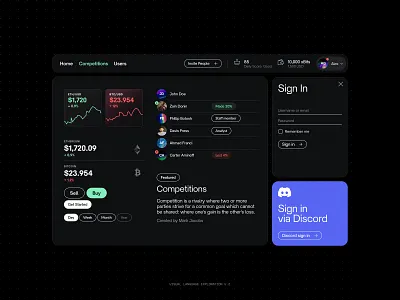Visual Design Language Explorations admin crypto dark mode dark ui dashboard enterprise finance minimal money saas software startup trading ui design ux web app