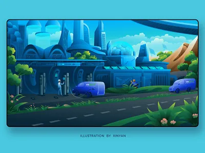 Green Eco Illustration banner illustration digital art energy energy vehicle environment futuristic city green ecology hero section illustration homepage illustrator illustration landscape illustration natural scenery outdoor solar energy sustainable development travel vector wallpaper web web page illustration