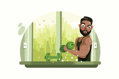 Fitness Man with Barbell Vector Illustration sport