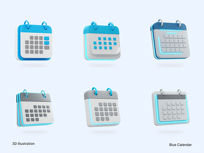 Blue Calendar 3D Illustration Pack 3d asset assets blender blue branding calendar clay clean ui design free graphic design illustration neon schedule ui