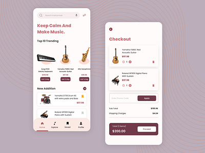 Online Musical Instruments shop app app app design cart checkout clean ui design ecommerce instruments minimal mobile app mobile app design music online shop online store payment shop shopify shopping store uiux