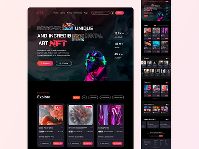 NFT website home page design art clean creative design designer designsolutions dribbble flatdesign homepagedesign landingpage modern nft professional projects ui ux website