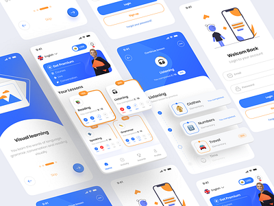 Language Learning Mobile App app course app e learning e learning app education app elearning english french gradient language language app learn learning app learning language minimal mobile design online course teach teaching ui design