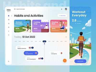 Habits and Activities Dashboard activities activity animation application ar calendar cooking desktop gradient habit icon icon set illustration orely reading search time vr website workout