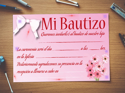 Invitation bautizo design graphic design invitacion invitation pink rosa