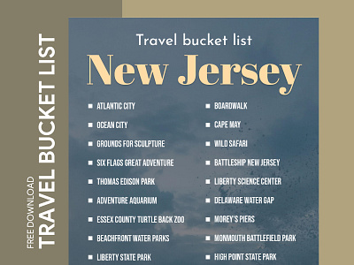 New Jersey Travel Bucket List Free Google Docs Template america bucket bucketlist checklist docs goals google list print printing template templates to do list travel traveling united states usa wishlist