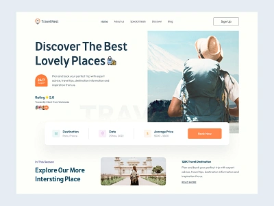 Travel Agency Web Exploration design destination home page landing page minimal travel agency travel app travel guide travel landing page travel service travel website traveling trip planner typography ui ui design uiux vacation web page website design