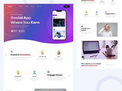 TEENO - Landing Page 3d animation app application branding color design earn graphic design illustration landing logo motion graphics social ui