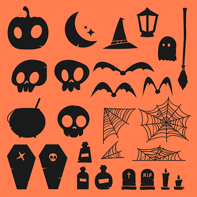 Halloween illustration pack design ghost graphic design graphic designer halloween illustration illustrator potion skull vector web witch