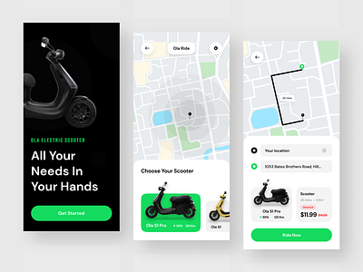 Ola Scooter - Exploration app app design application electric scooter ola electric ola electric scooter ola scooter online booking online scooter ride ui uidesign uiux uiux design