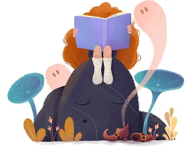 Reading girl - children´s book illustration animation art artwork book illustration character design children book children illustration cute illustration ghosts girl illustration illustration magic ui