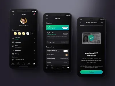 Patientory - User Profile [by PixelPlex] app clean dark dark interface health healthcare app ios medicine minimal mobile app profile settings user interface ux ui verification