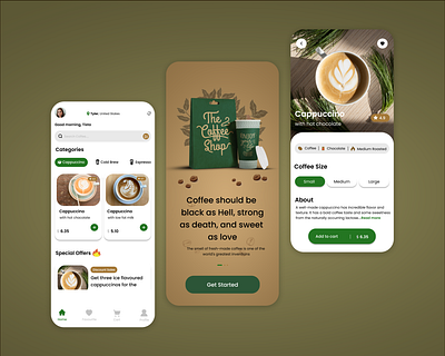 Coffee Shop Mobile App- Ui Design 3d animation app branding coffee shop design graphic design illustration illustrator logo motion graphics ui ux vector