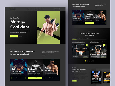 Muscular - Workout Gym Landing Page cardio clean dark dark mode darkui design fitness gym healthy muscle muscular sport ui uiux ux web webdesign website workout yoga