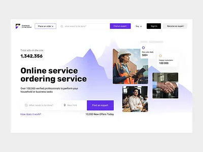 Landing page for online service animation figma hero section landing landing page ordering platform prototype purple service ui uidesign ux uxdesign uxui