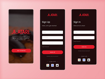 Registration form for ATARI design logo typography ui