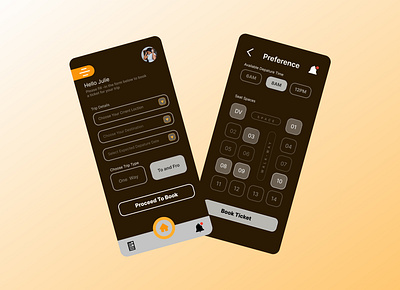 Dark theme of theTicket booking App design activity app design ui ux vector