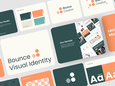 Bounce Creative - Visual Identity Guidelines animation brand guidelines brand identity branding green logo guidelines logo motion graphics orange orange logo pitch deck presentation slide motion visual guide