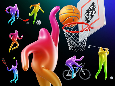 3d fitness icons 3d badminton basketball bicycle bike blender character design fitness football hockey icon illustration man run sport tennis