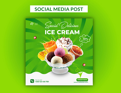 Ice Cream - Social Media Post advertising banner branding cover desert facebook cover facebook post fast food food post graphic design ice cream instagram post instagram story linkedin post online shop print design restaurant social media post summer web banner