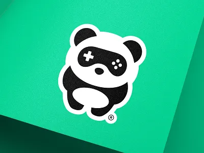 Pandaworks Studio Logo animal black brand branding game gamepad gaming geometric graphic design green illustration logo mockup panda software studio vector white