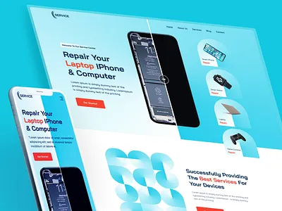 Electronics devices services center agency center design device mockup devices electronics fix gadgets homepage illustration landing page maintenance mechanic repai services ui uiux web design website wrench