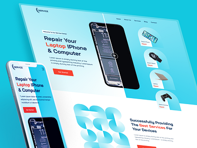 Electronics devices services center agency center design device mockup devices electronics fix gadgets homepage illustration landing page maintenance mechanic repai services ui uiux web design website wrench