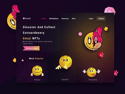 Imoji NFT Landing Page branding design emoji illustration nft nft emoji ui ux web app