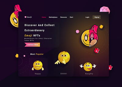 Imoji NFT Landing Page branding design emoji illustration nft nft emoji ui ux web app