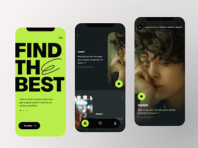 "Tinder" for tattoo artists feed tattoo tinder ui