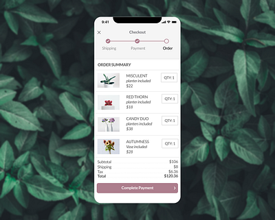 Checkout//Complete Payment checkout dailyui mobile plant ui ux