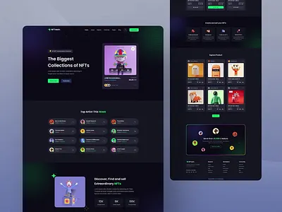 NFT Marketplace Website (Dark Version) after effect animation bid bitcoin crypto crypto art dark digital wallet ethereum figma landing page nft opensea prototype token ui ux web design