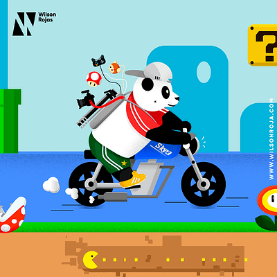 Panda en moto animation art graphic design illustration ui