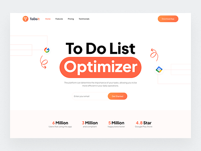 ToDoIt - Task Management Hero Landing Page clean daily task design hero section landing page management minimalist mockup planner productivity reminder schedule task task list task management to do list ui web design website