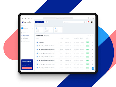 Happyscribe - Transcriptions Expl. a.i ai app branding dashboard design experience design graphic design happyscribe interface design subtitle transcribe transcription ui ux