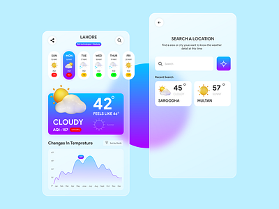 Weather app 🌦️ air app app design clean design forecast graphic design illustration minimal design mobile app moon rain rich technologies sun ui ui ux ux vector weather weather app weather app design