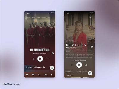 Mobile Movie App - Movie Details buttom navigation design handmaids tale jeffromi mobile app movie app navigation bar netflix play button product design riviera screen mirror icon screen mirroring tab bar tv series ui design ux design