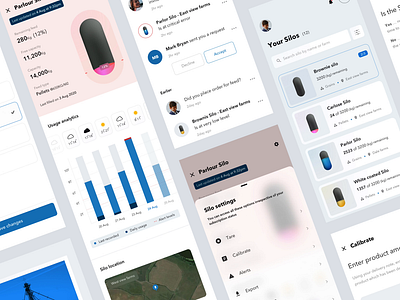 Silos Feed Management Mobile App | Dark Theme and Light Theme animation clean dark design elegant glassmorphism graph interface light management minimal motion product design tracking ui ux web design