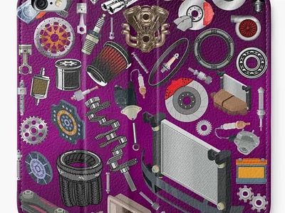 iPhone Wallet bearings belt brakes car clutch disc electric engine motor parts pattern purple radijator seamless spare vehicle