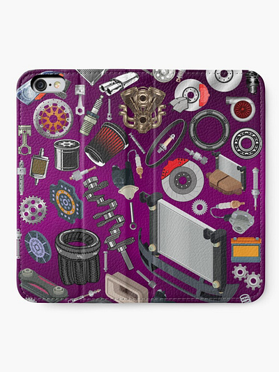iPhone Wallet bearings belt brakes car clutch disc electric engine motor parts pattern purple radijator seamless spare vehicle
